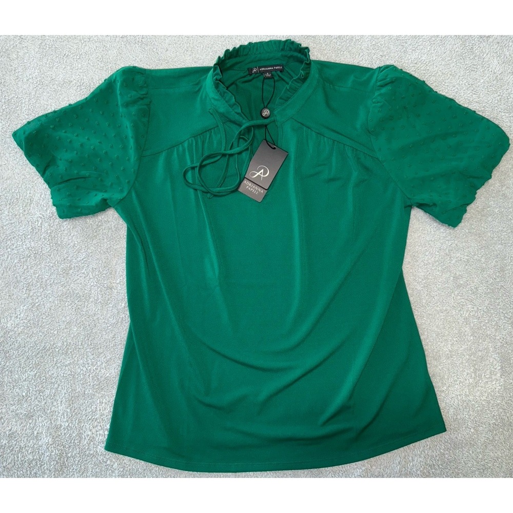 Adrianna Papell  Blouse With Short Balloon‎ Sleeves And Tie Neck Green Women's S